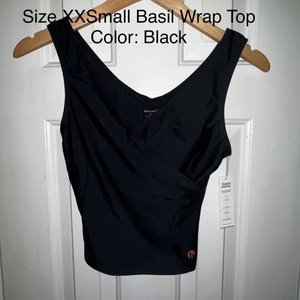 HONEY MARK Basil Wrap Swim Top- Black- NWT